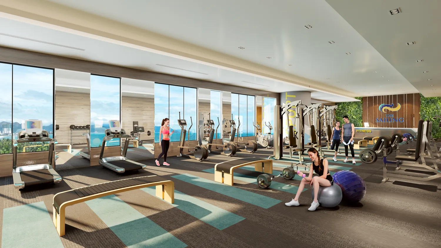 Phòng gym nhìn ra thành phố