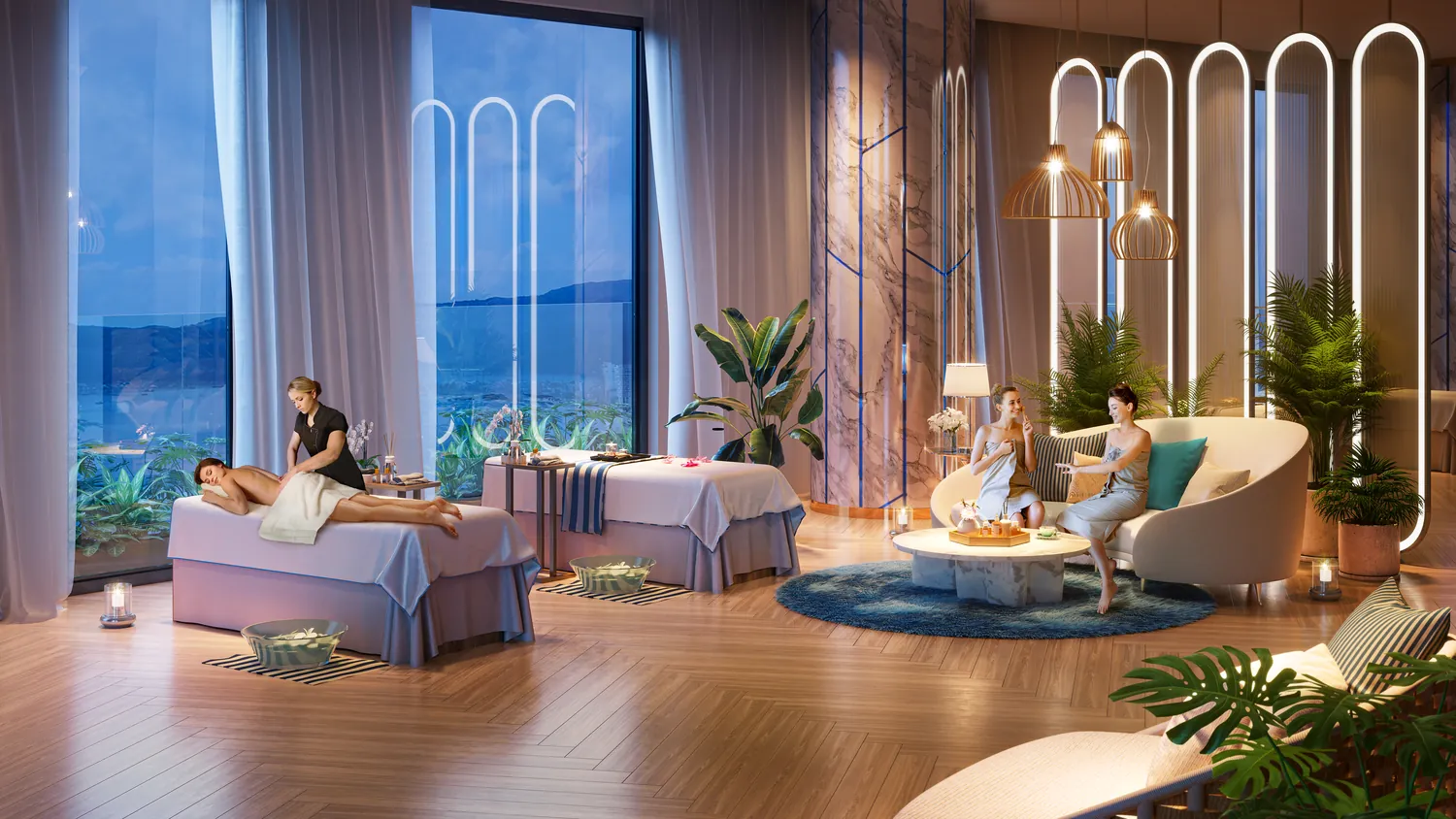 Spa với cửa kính lớn